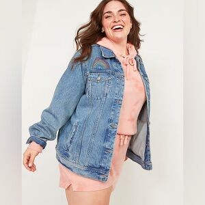 Old Navy Rainbow Embroidered Boyfriend Denim Jacket- Size XL